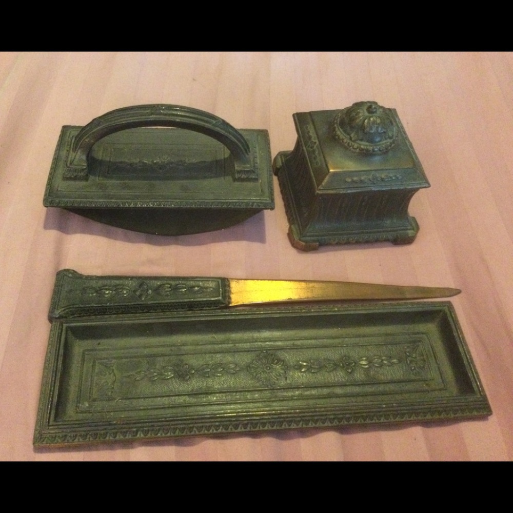 Antique Kronheim & Oldenbusch 4 pc  brass desk set
